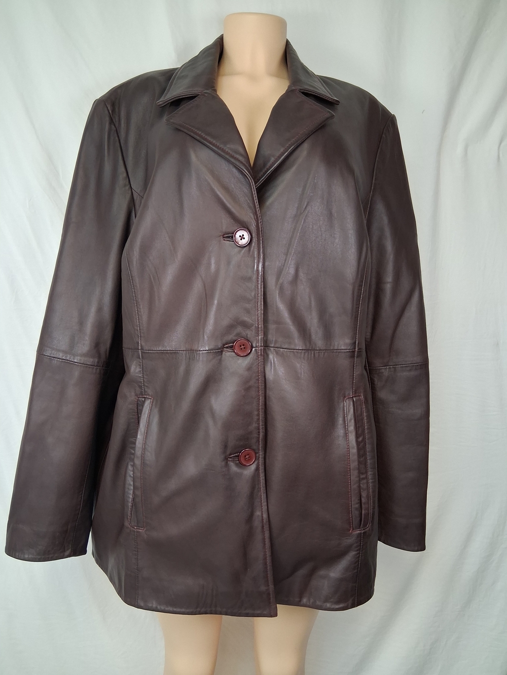 Women's Dark Brown Leather Button-Front Jacket
